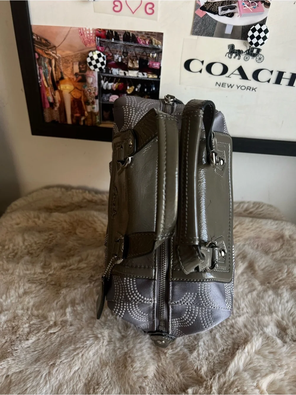 Coach Ashley Gray Satin Signature Satchel
